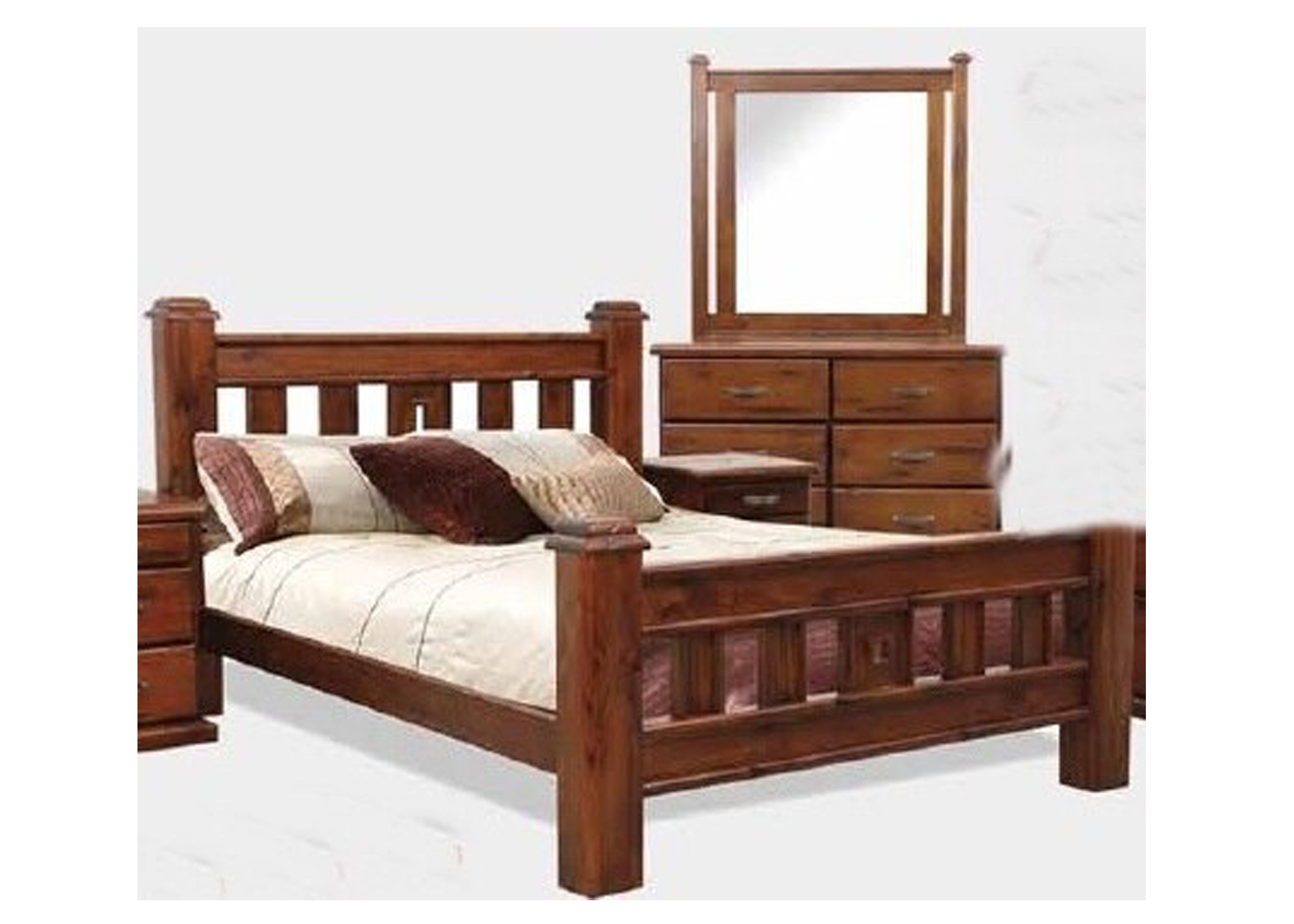 DOUBLE SPRING BED AND SLATS - ROUGH SAWN (1256)