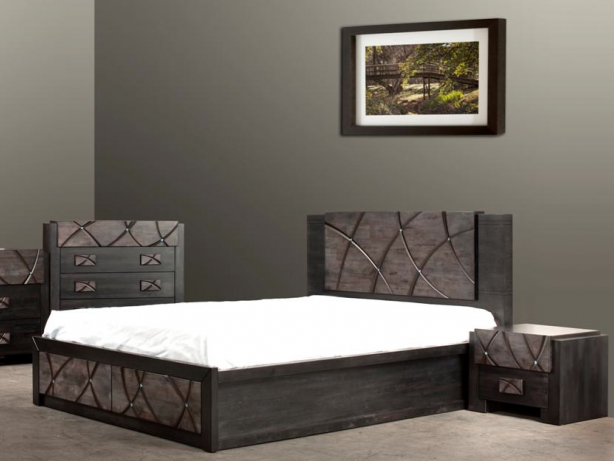 CHALET QUEEN 3 PIECE BEDSIDE (TONE)  BEDROOM SUITE (1-18-7-12-5) - SAPPHIRE DECORATED WITH SWAROVSKI CRYSTAL