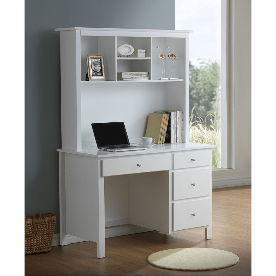 EMPRESS SINGLE OR KING SINGLE 4 PIECE STUDENT BEDROOM SUITE WITH STUDY DESK & HUTCH (2-18-15-4-9-5) - WHITE