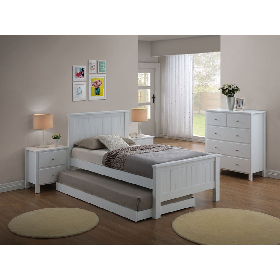 EMPRESS SINGLE 3 PIECE HARDWOOD / CUSTOM-WOOD BEDROOM SUITE (WITH SINGLE TRUNDLE) - WHITE