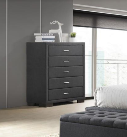 TURRAMURRA / GUARDIAN 5 DRAWER FABRIC TALLBOY  CHEST - 1180(H) X 850(W)- DARK GREY