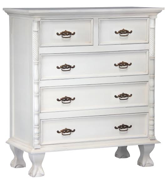 JEPARA 5 DRAWER TALLBOY ( TB 005 CV PL) 1200(H) x 1100(W) - WHITE 