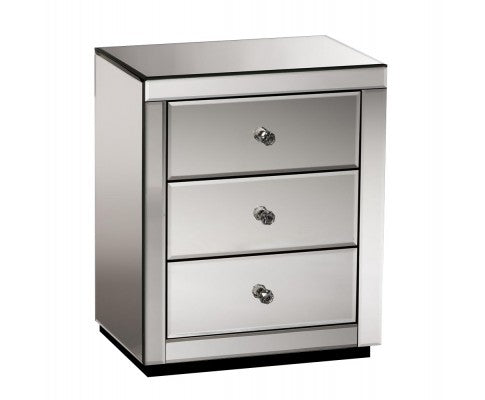 DEVIONA  3  DRAWER MIRRORED BEDSIDE TABLE - GREY