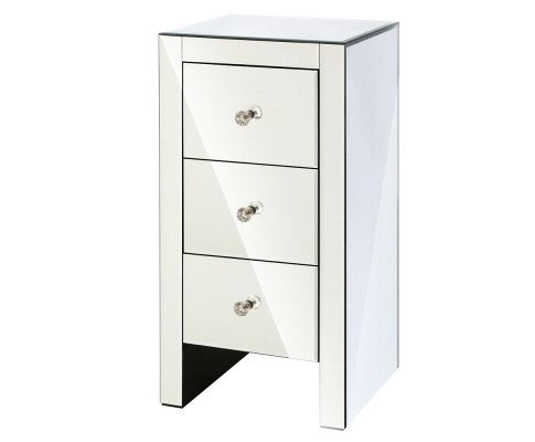 AVANT 3  DRAWER MIRRORED BEDSIDE TABLE - SILVER