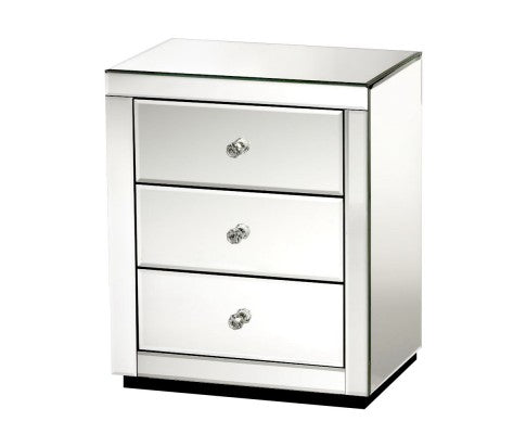 DEVIONA  3  DRAWER MIRRORED BEDSIDE TABLE - SILVER