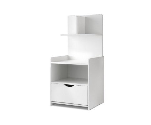 NUMEL  BEDSIDE TABLE WITH DRAWER AND DISPLAY SHELF - WHITE
