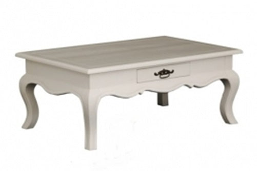 FRENCH PROVINCIAL  2 DRAWER COFFEE TABLE (CT 002 FP) - 900(W) X 600(D) - WHITE 