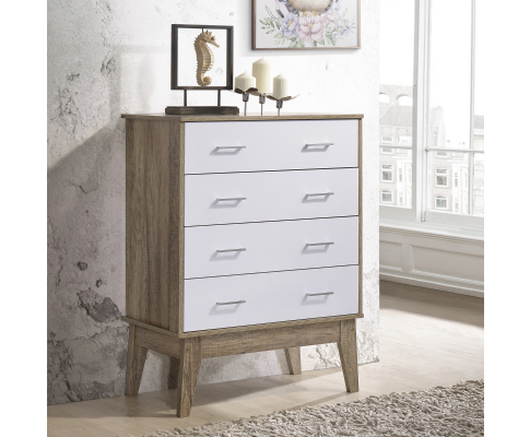 BARTEL 4 DRAWER TALLBOY    -110(H) X 800(W) -  OAK + WHITE
