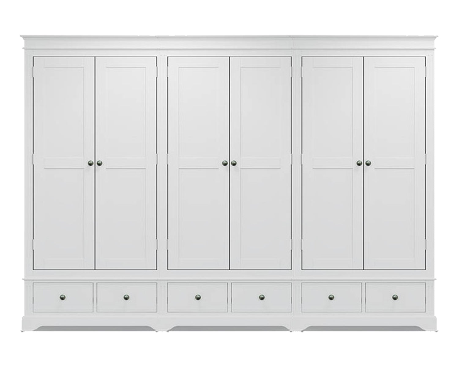 TORRIDGE (AUSSIE MADE) 6 DOOR / 12 DRAWER WARDROBE - 2100(H) x 3150(W) x 520(D) - (2 SECTIONS) - ASSORTED STAINED COLOURS