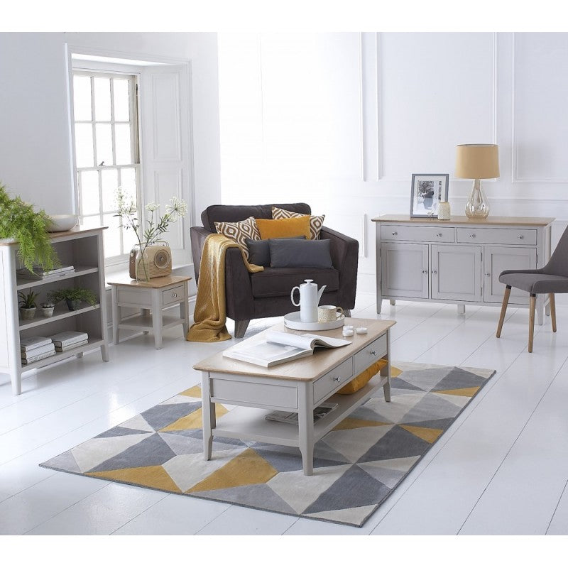 SPARING LARGE  COFFEE  TABLE WITH TWO DRAWERS (NTP-CT) - PALE GREY / OAK 