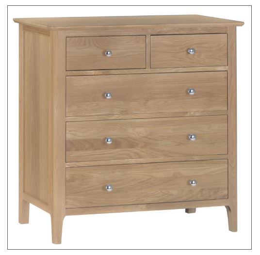ROBINHOOD 5  DRAWER  TOP-SPLIT  CHEST (NT-2O3) -  950(H) X 950(W) - NATURAL OAK FINISH