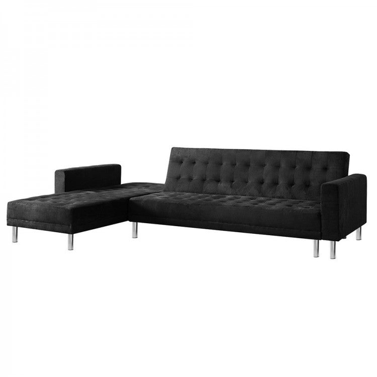 MACSUEDE CORNER SUEDE SOFA BED WITH CHAISE - BLACK