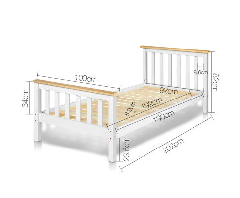 SINGLE LAWRENCE SOLID TIMBER BED FRAME - WHITE (TWO TONE)