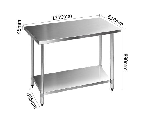  SMITH 430 STAINLESS STEEL KITCHEN/ WORK BENCH TABLE - 890(H) x 1219(L) x 610(D) - STAINLESS