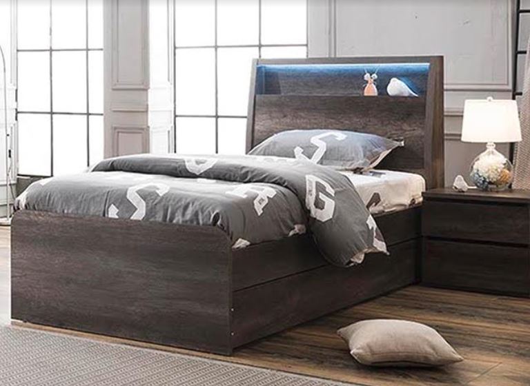 KING SINGLE KESWICK BED WITH MATCHING KING SINGLE TRUNDLE BED - CHARCOAL OAK