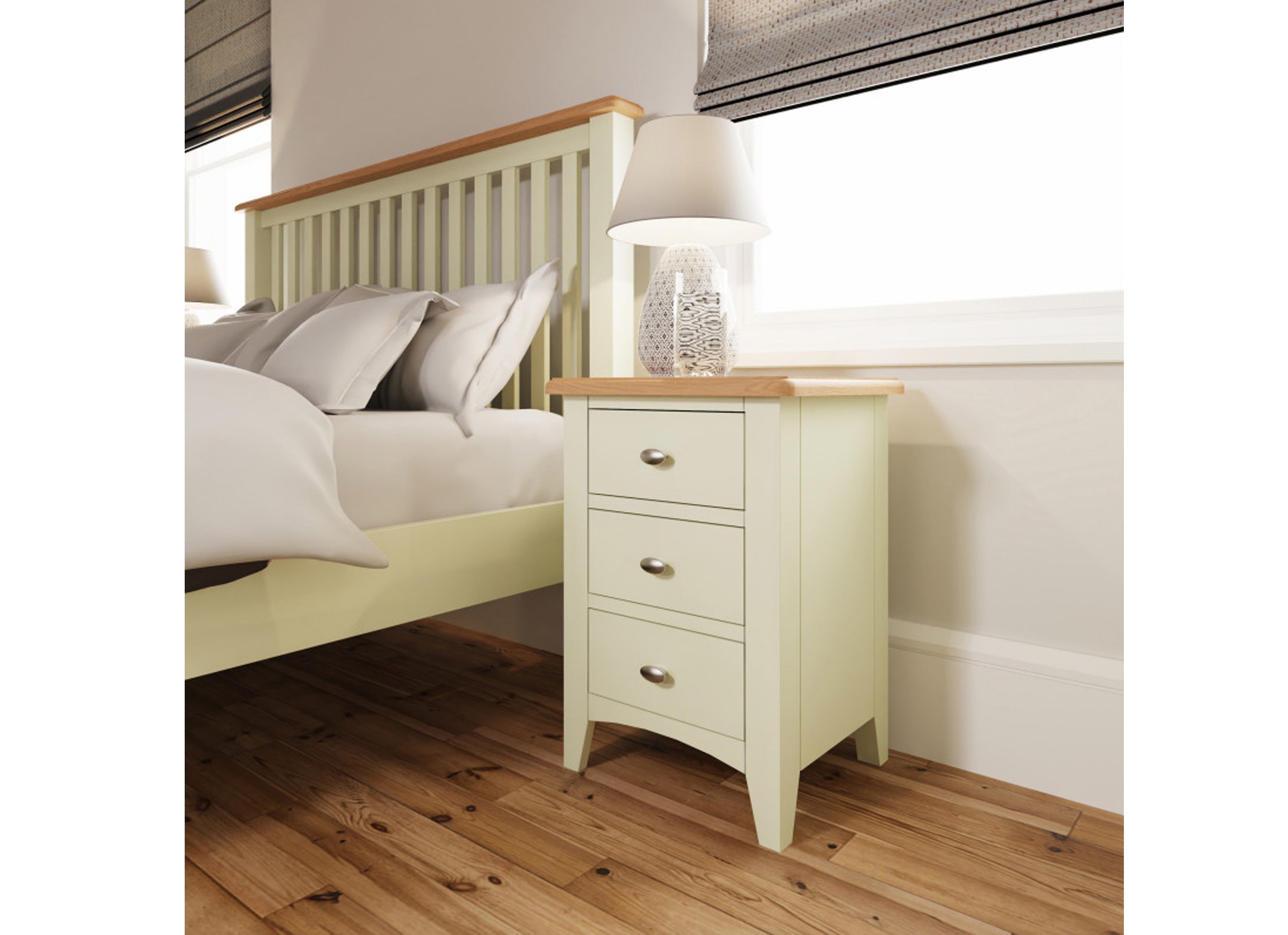 EMMETT (GA-LBSC-W) 3 DRAWER LARGE BEDSIDE TABLE - 580(H) x 420(W) x 350(D) - IVORY WHITE / LIGHT OAK (2 TONE)