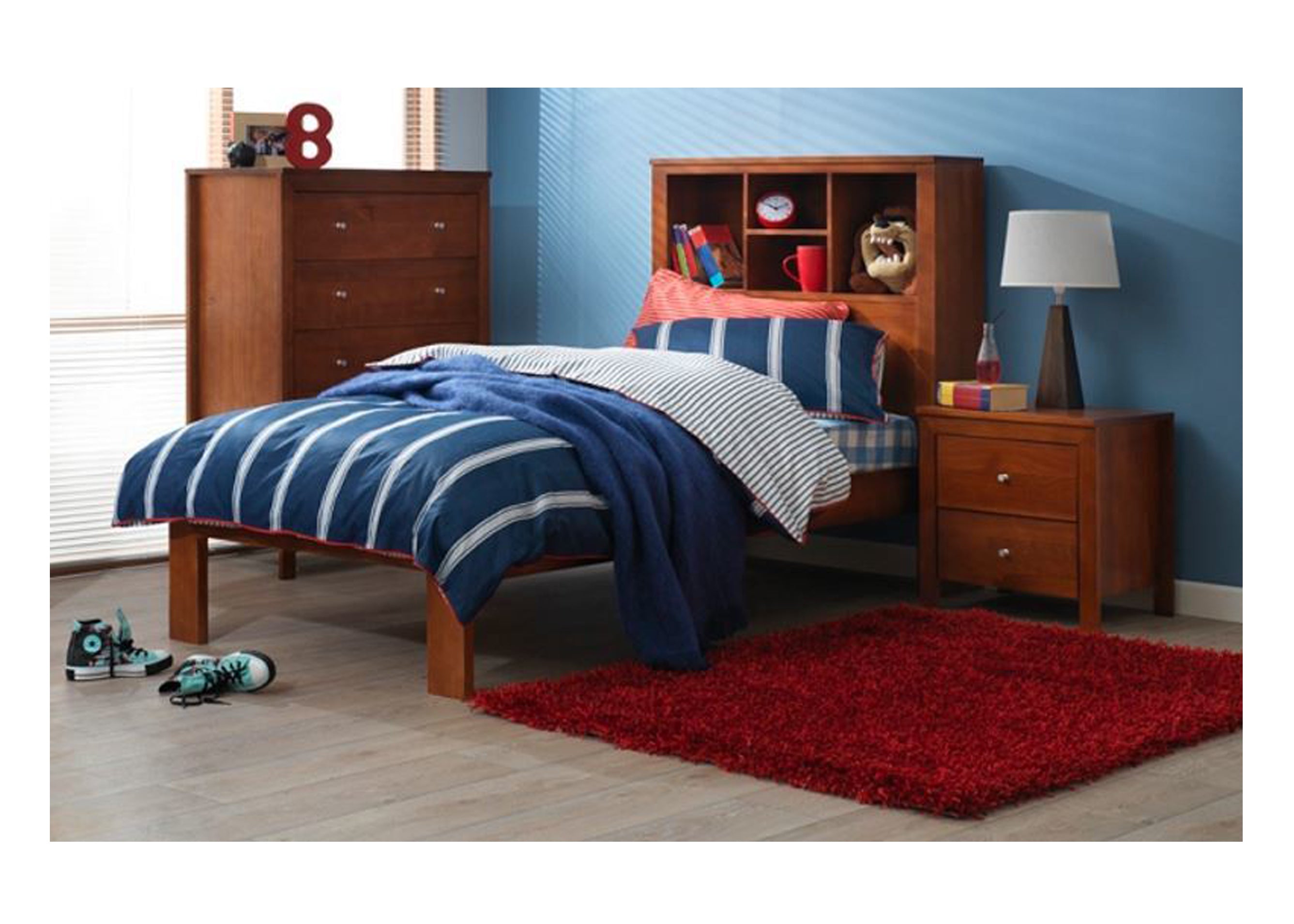 KING SINGLE THOMAS (AUSSIE MADE) BOOKEND BED WITH 1300MM HIGH BEDHEAD - ASSORTED STAINED COLOURS
