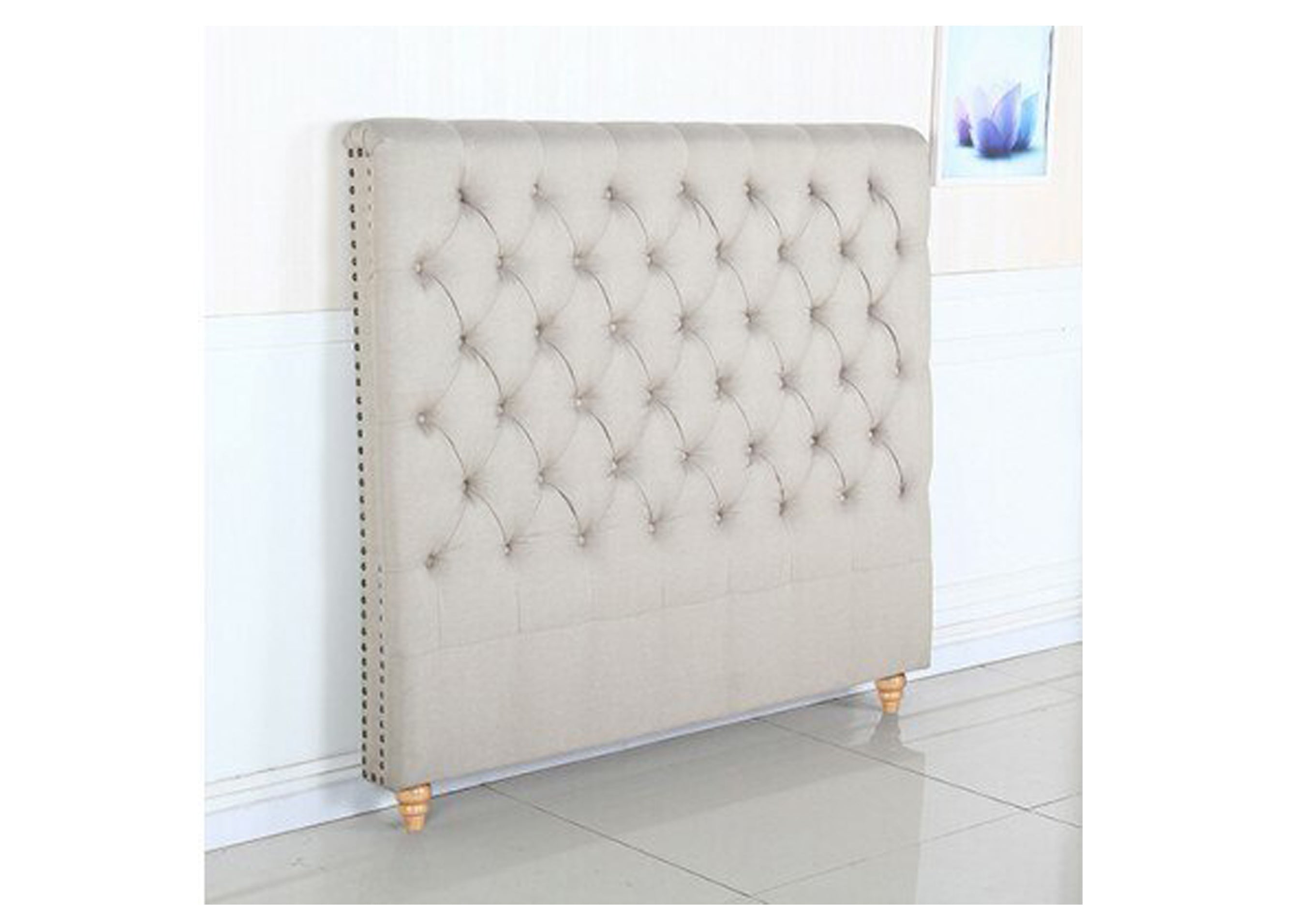 SEAN QUEEN TUFTED  FABRIC BEDHEAD - BEIGE 