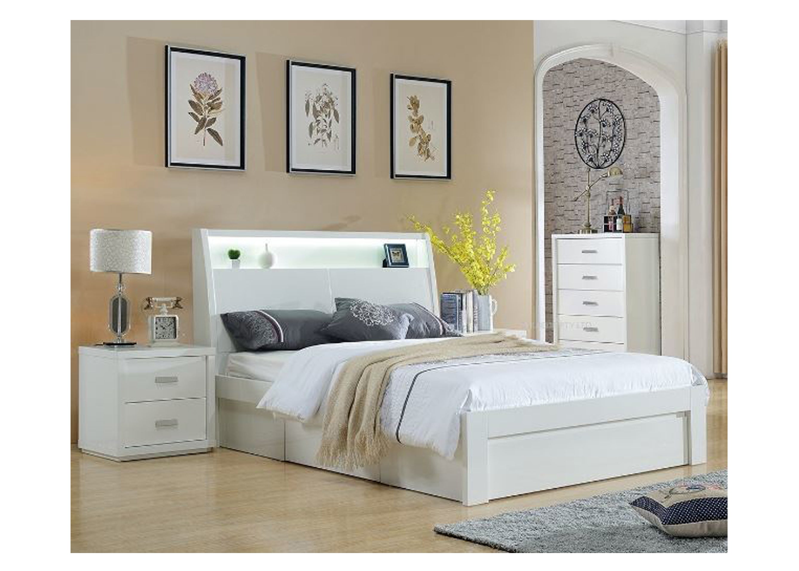 QUEEN CHICAGO HEADBOARD ONLY - (LS-120Q) - HIGH GLOSS WHITE