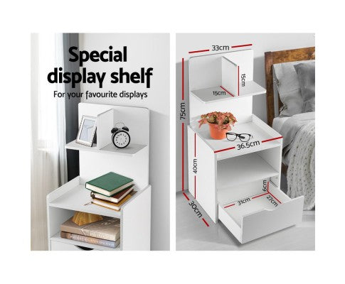 NUMEL  BEDSIDE TABLE WITH DRAWER AND DISPLAY SHELF - WHITE