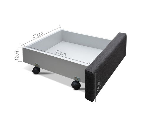 KING  DEVION  FABRIC BED FRAME WITH 4 STORAGE DRAWERS & TUFTED HEADBOARD -  GREY