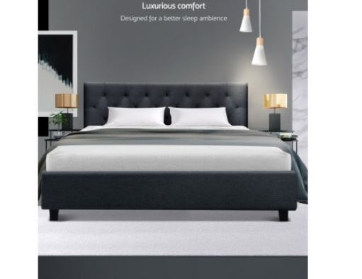QUEEN  EDISON FABRIC UPHOLSTERED BED FRAME WITH TUFTED HEADBOARD- CHARCOAL