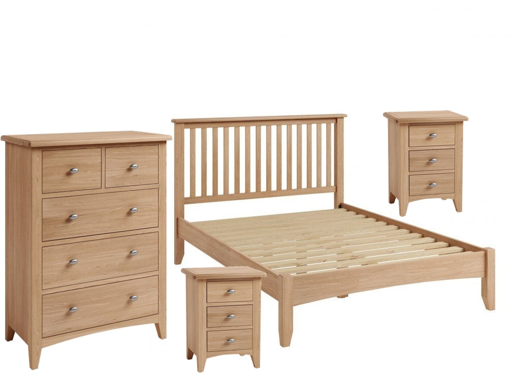 DOUBLE OR QUEEN ELEGANCE 4 PIECE TALLBOY OAK BEDROOM SUITE - (7-1-15) - LIGHT OAK