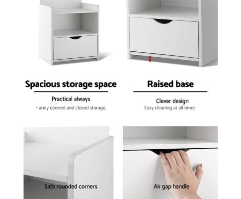 NUMEL  BEDSIDE TABLE WITH DRAWER AND DISPLAY SHELF - WHITE