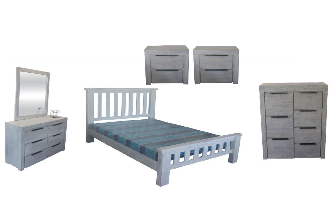 MONTEGO BAY DOUBLE OR QUEEN 6 PIECE (THE LOT) BEDROOM SUITE - WHITEWASH