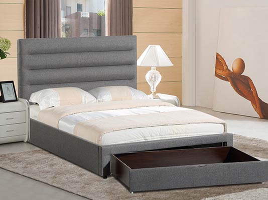 QUEEN  NEWAY  FABRIC BED WITH BIG  BED FOOT  DRAWER - (14-5-23-16-15-18-20) -  GREY 