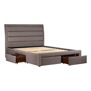QUEEN ANTHONY LINEN BED FRAME WITH 4 UNDER BED DRAWERS - LIGHT GREY