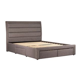 QUEEN ANTHONY LINEN BED FRAME WITH 4 UNDER BED DRAWERS - LIGHT GREY