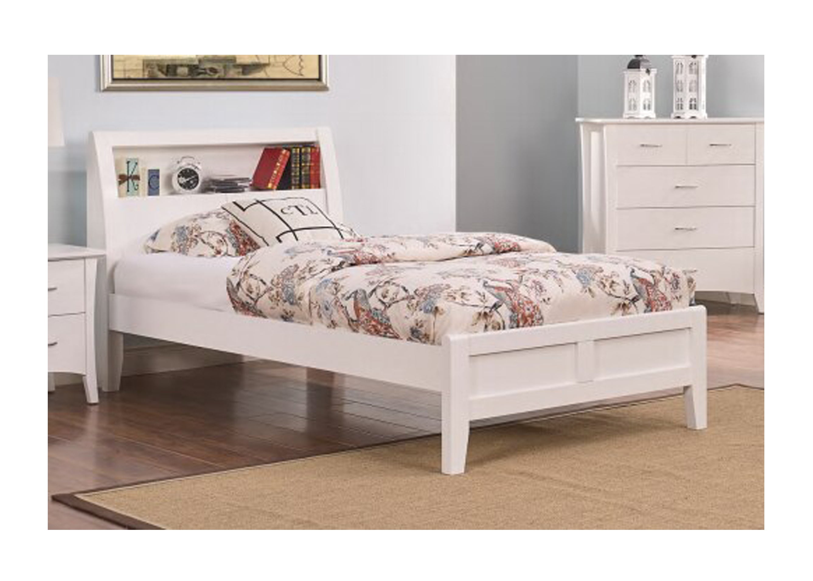 KING SINGLE CHESTER TIMBER BED - WHITE
