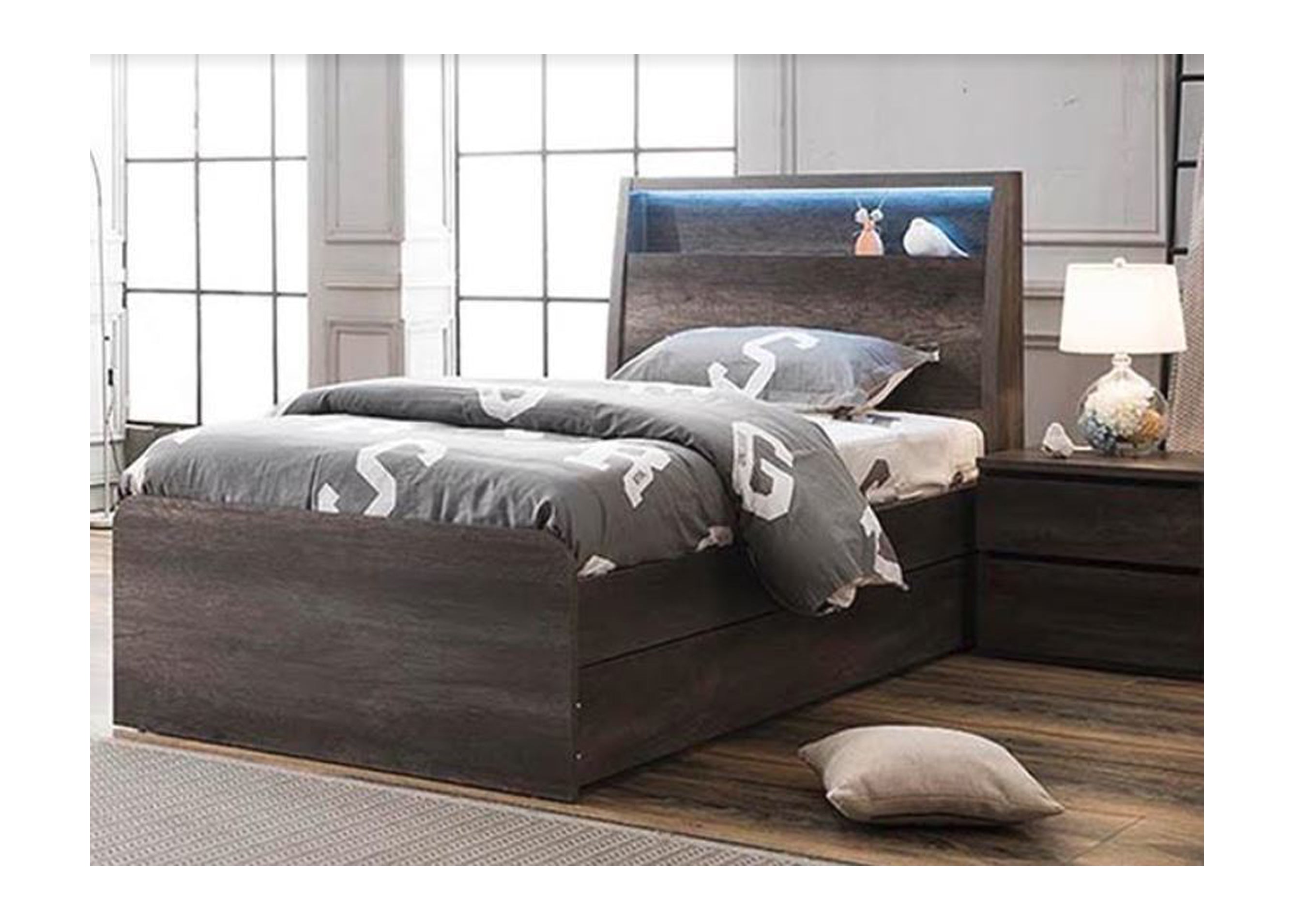KING SINGLE KESWICK NORMAL BED (EXCLUDING TRUNDLE) - CHARCOAL OAK