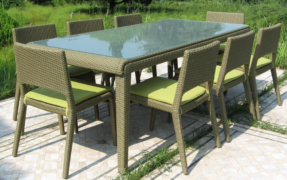 9 PIECE WHITNEY RECTANGULAR DINING SETTING (1 x WHITNEY RECTANGULAR TABLE [WTK-628/22/S]; 8 X WHITNEY DINING CHAIRS [WCK628/A/4]) - GREEN - 2200(W) x 900(D)