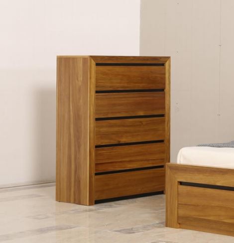 MALTA 5 DRAWER TALLBOY CHEST - (MODEL-1-12-1-2-1-13-1) - NATURAL