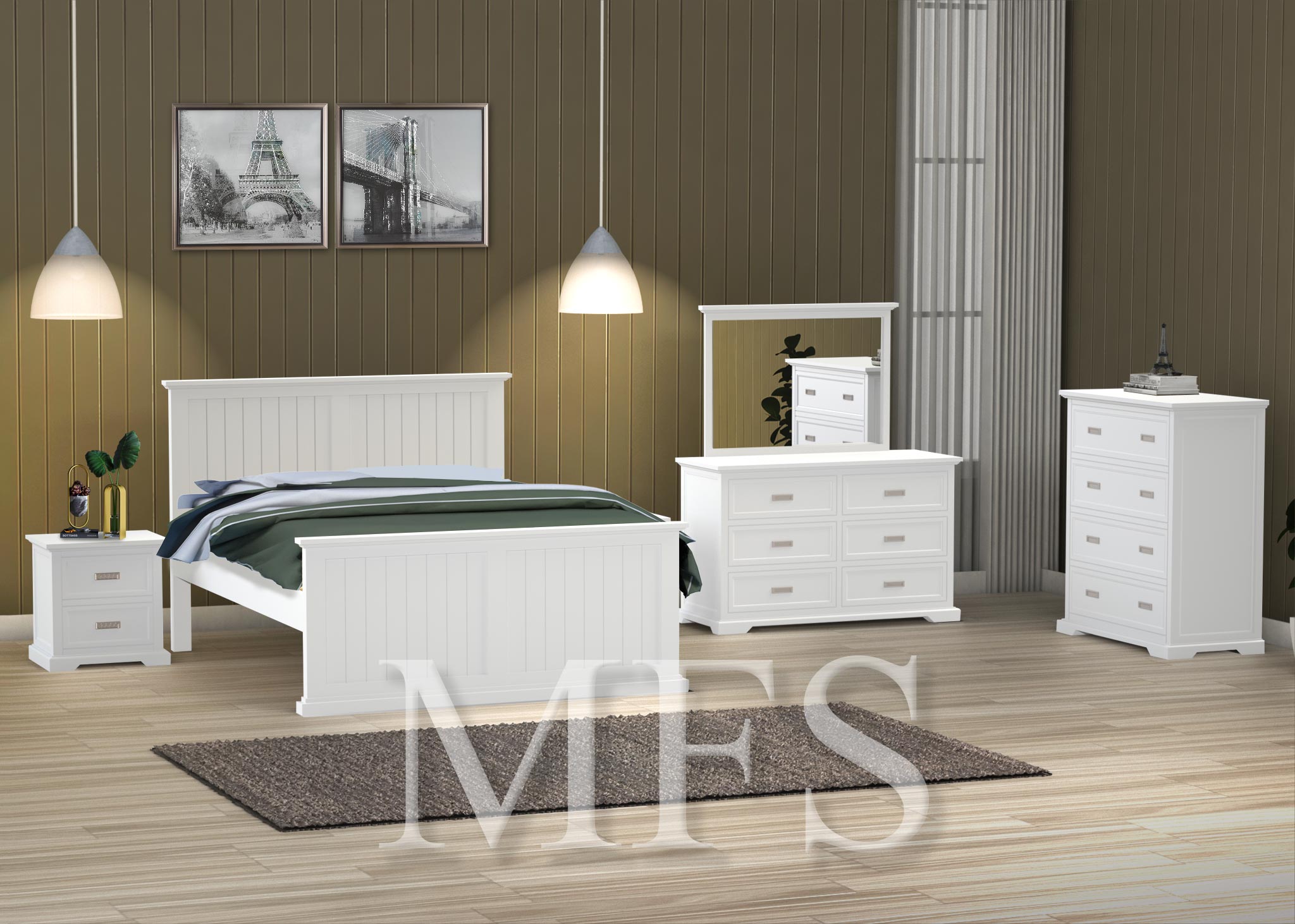 DOUBLE OR QUEEN HAMPTON (CUSTOM MADE) 4 PIECE (TALLBOY) BEDROOM SUITE - ASSORTED COLOURS