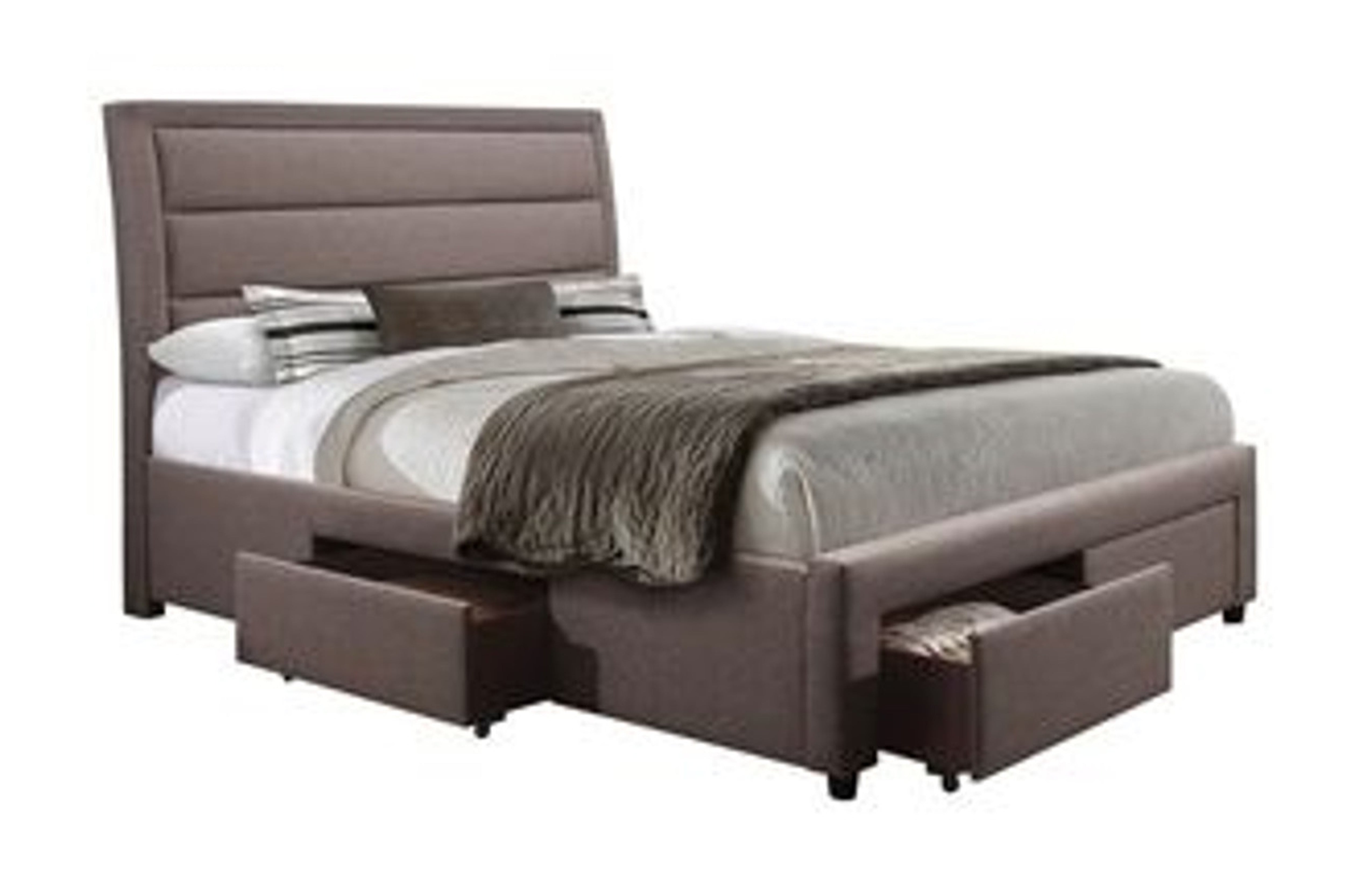 KING ANTHONY LINEN FABRIC BED FRAME WITH 4 UNDER BED STORAGE DRAWERS - LIGHT GREY