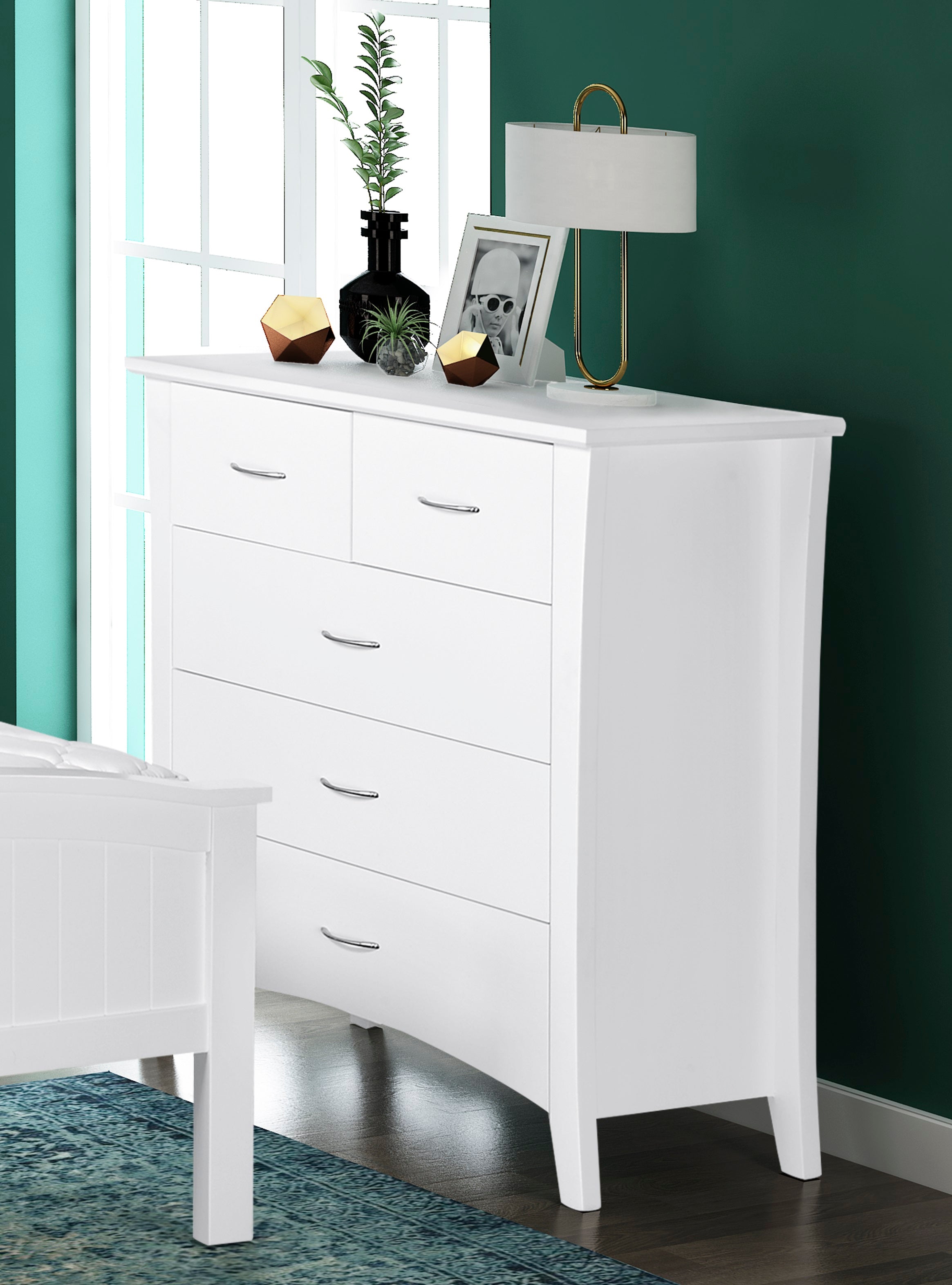SAVANNAH 5 DRAWER TALLBOY (2 OVER 3) - 1020(H) x 940(W) - WHITE