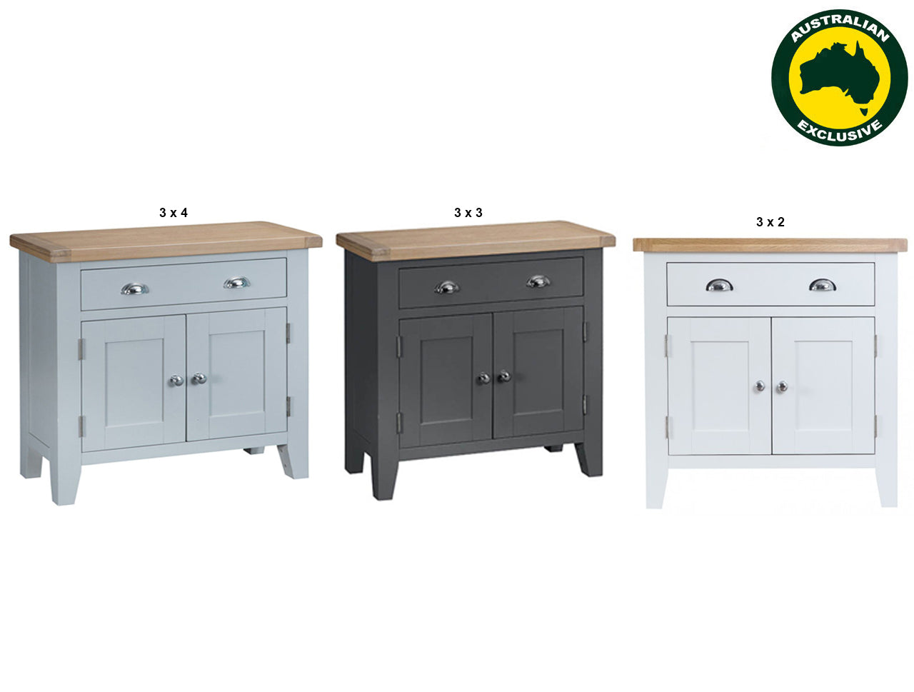 ARBETTA (AUSSIE MADE) 2 DOOR /1 DRAWER SIDEBOARD COLLECTION - ASSORTED STAINED COLOURS - STARTING FROM $899