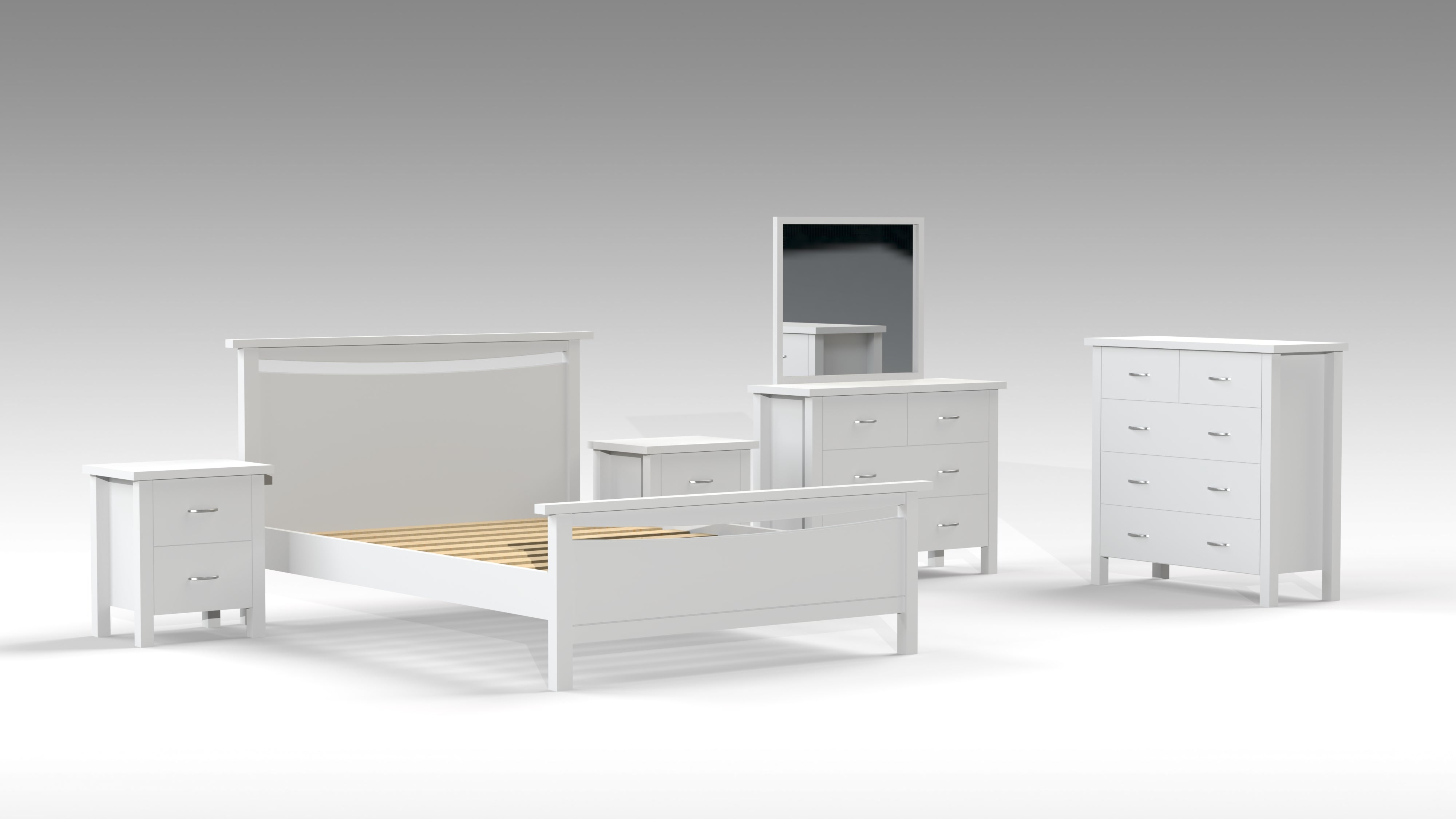 DOUBLE OR QUEEN ALODIA (AUSSIE MADE) 6 PIECE (THE LOT) BEDROOM SUITE - ASSORTED COLOURS