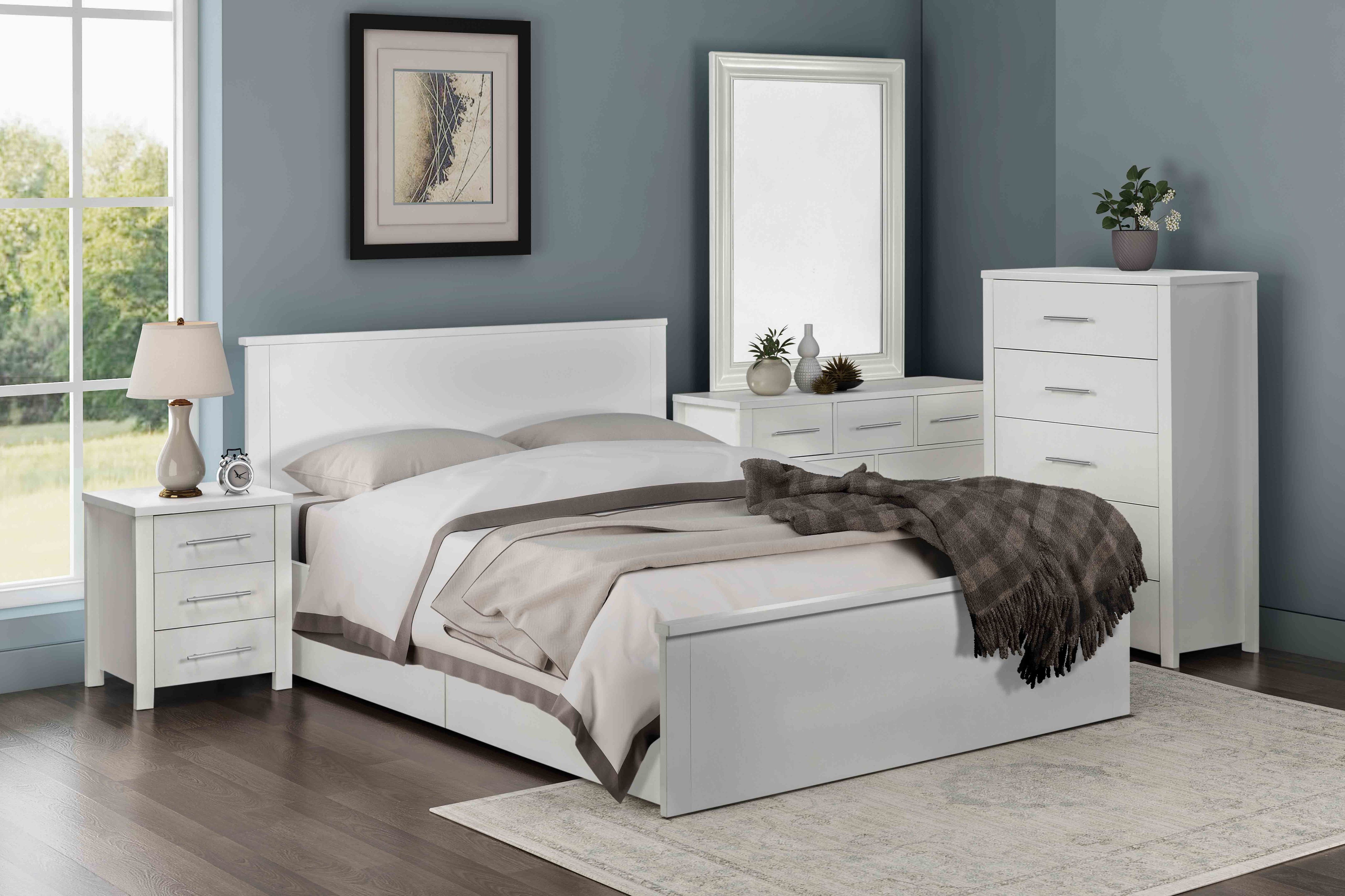 DOUBLE AMAZING BED (MODEL:3-18-5) - LIGHT OAK , WHITE (PICTURED) OR CHOCOLATE