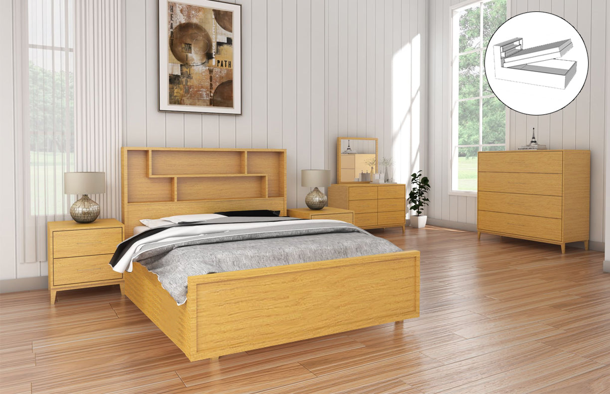 SINGLE OR KING SINGLE ANTARCTICA (AUSSIE MADE) 4 PIECE (DRESSER) BEDROOM SUITE BED FRAME WITH FRONT GAS LIFT - ASSORTED COLOURS