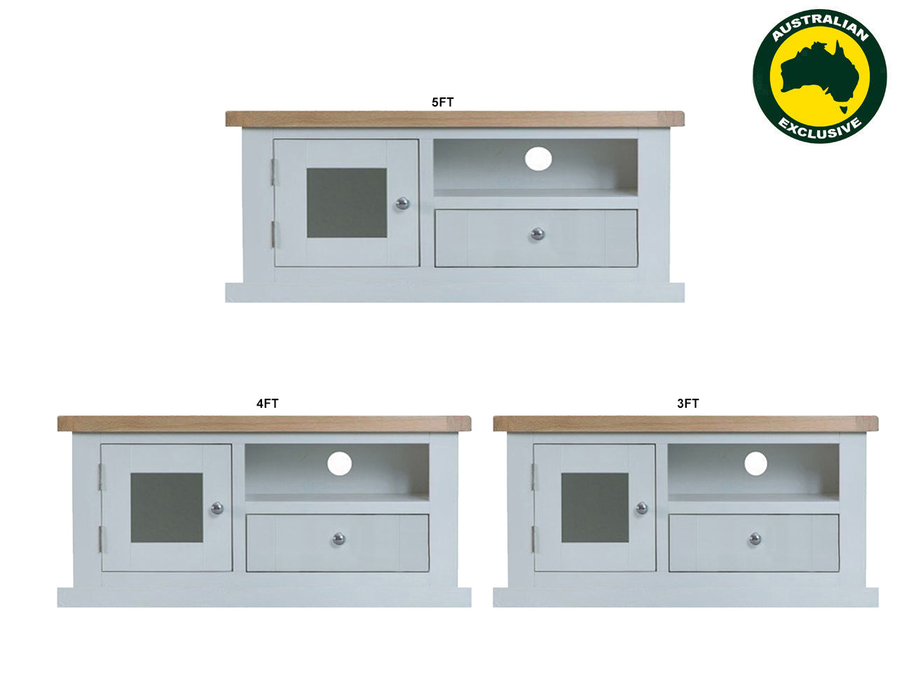 ARBETTA (AUSSIE MADE) TV UNIT WITH 1 DOOR / 1 DRAWER WITH KICKBOARD COLLECTION - ASSORTED PAINTED / STAINED COLOURS - STARTING FROM $799