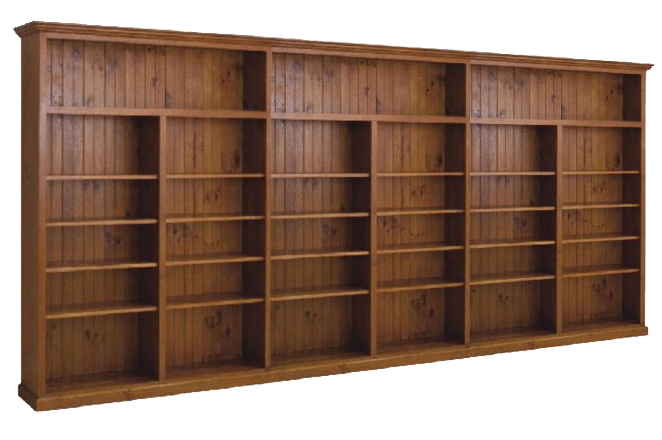 NOLAN (AUSSIE MADE) BOOKCASE HIGHLINE - 2100(H) x 4500(W) x 290/320(D) - (4 SECTIONS) - ASSORTED STAINED COLOURS