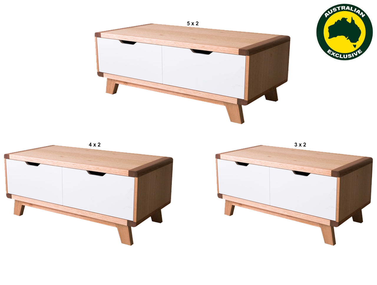 AVALON (AUSSIE MADE) 2 DRAWER COFFEE TABLE COLLECTION - TASSIE OAK COMBINATION - ASSORTED PAINTED / STAINED COLOURS - STARTING FROM $1199