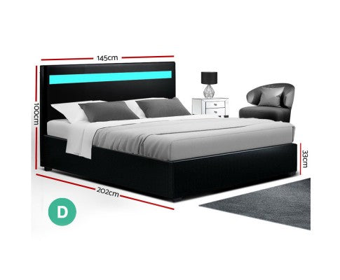 DOUBLE COLE  LEATHERETTE GAS LIFT BED - BLACK