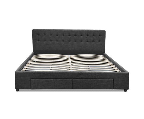 QUEEN AVIO FABRIC BED WITH 4 STORAGE DRAWERS - DARK GREY