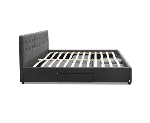 QUEEN AVIO FABRIC BED WITH 4 STORAGE DRAWERS - DARK GREY