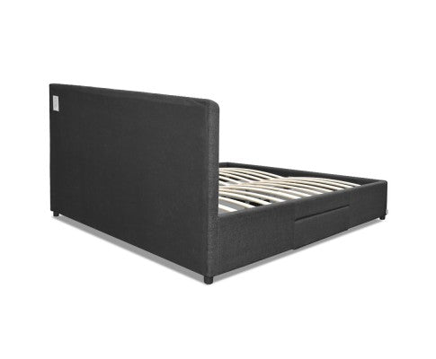 QUEEN AVIO FABRIC BED WITH 4 STORAGE DRAWERS - DARK GREY